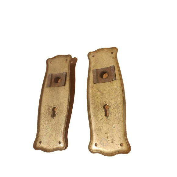 Set Of 2 Antique Victorian Brass Door Knob Backplates Keyhole Cast - Picture 7 of 7